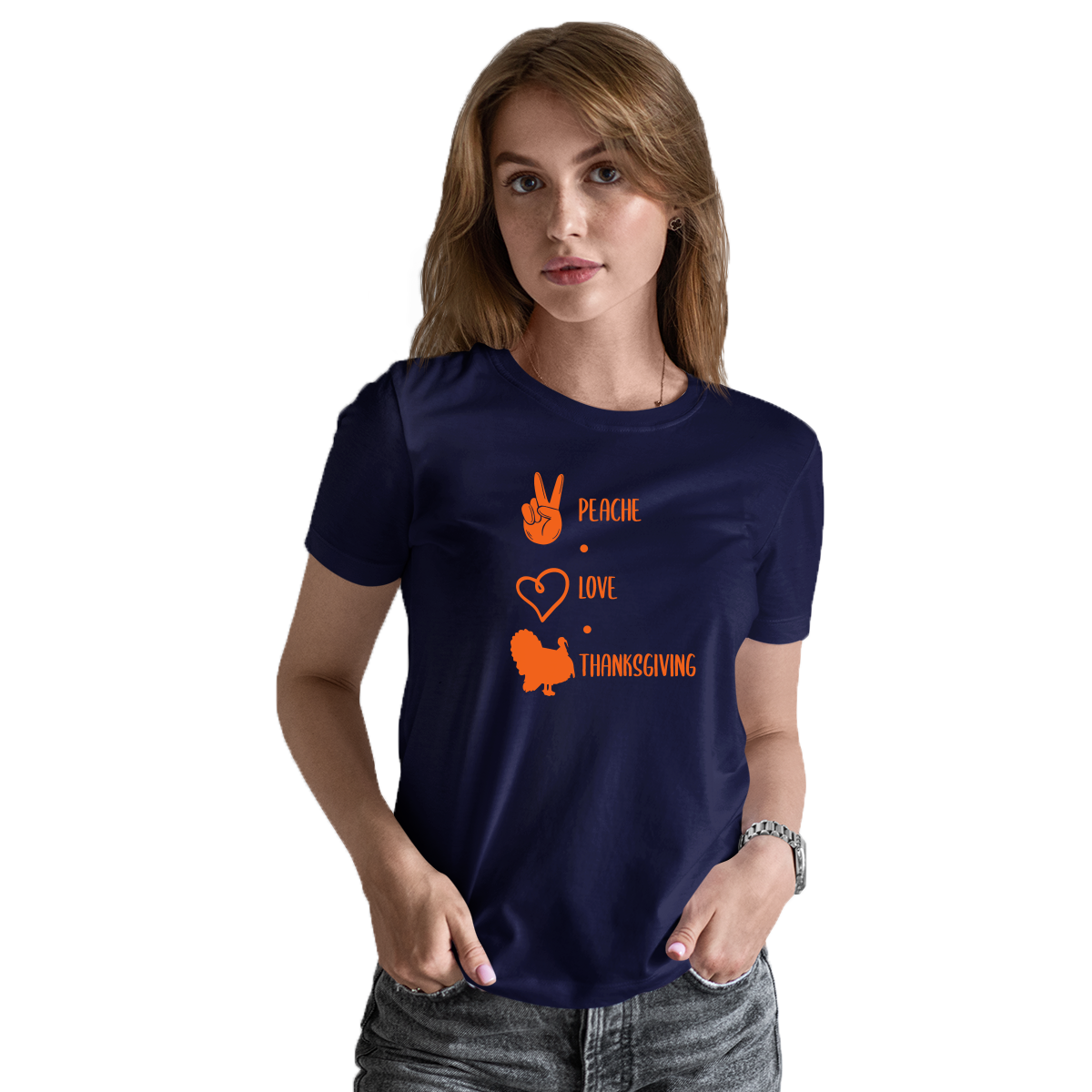 Peace Love Thanksgiving Women's T-shirt | Navy