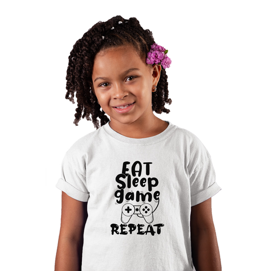 Eat Sleep Game Repeat Kids T-shirt | White