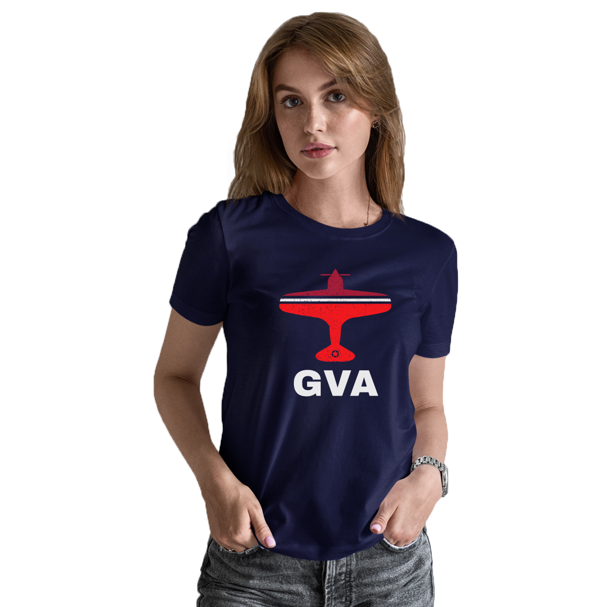 Fly Geneva GVA Airport Women's T-shirt | Navy