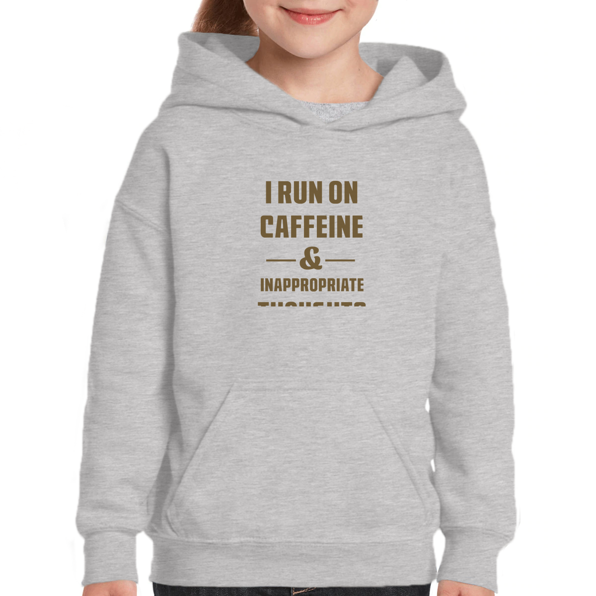 I Run On Caffeine and Inappropriate Thoughts Kids Hoodie | Gray