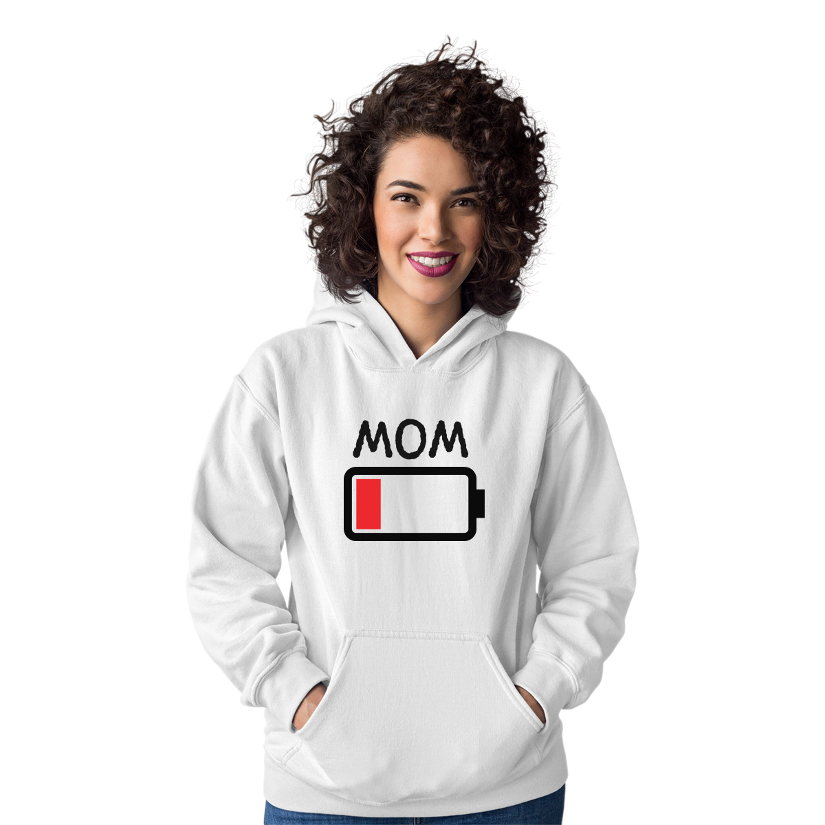 Low Battery Mom Unisex Hoodie | White