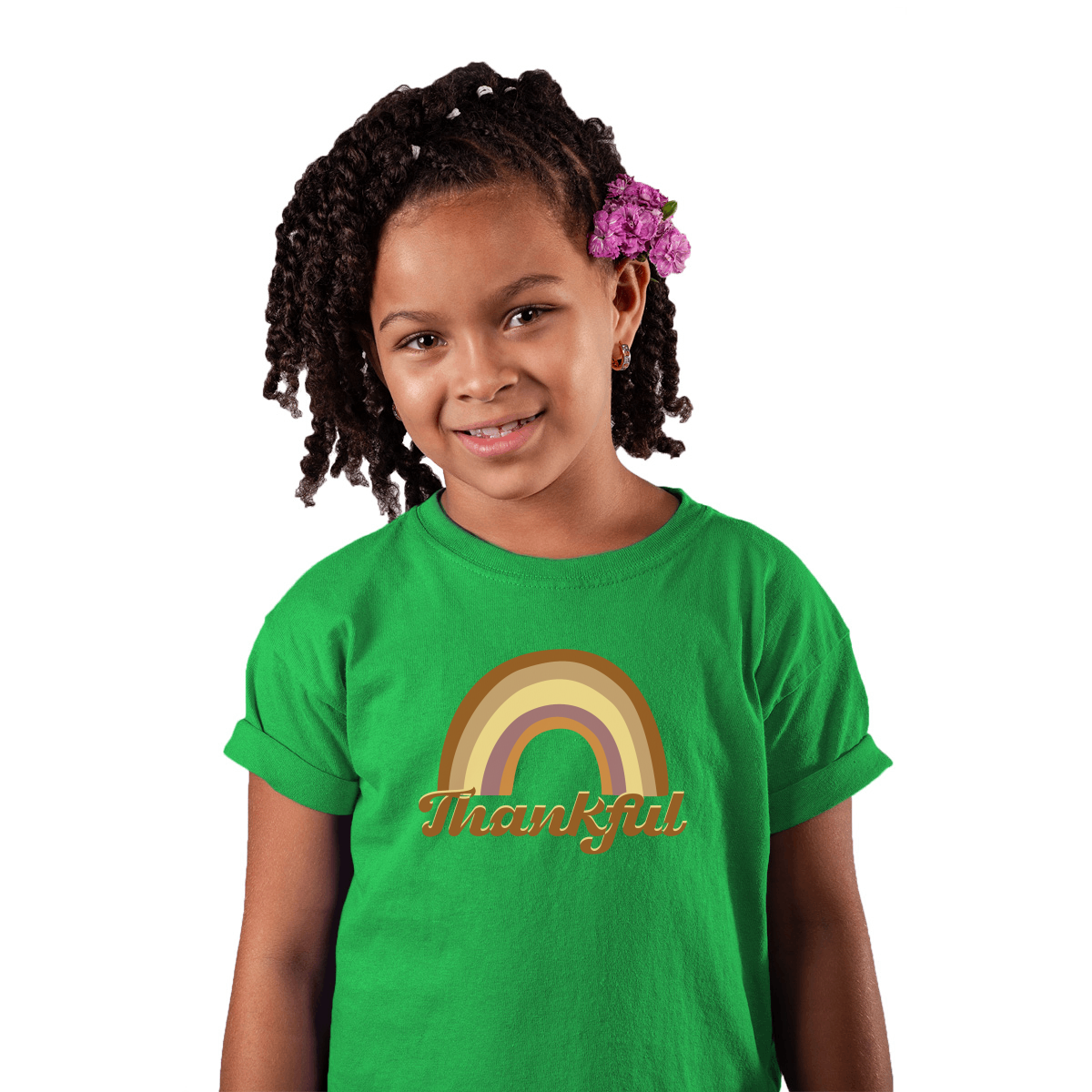 Thankful Retro Rainbow Kids T-shirt | Green