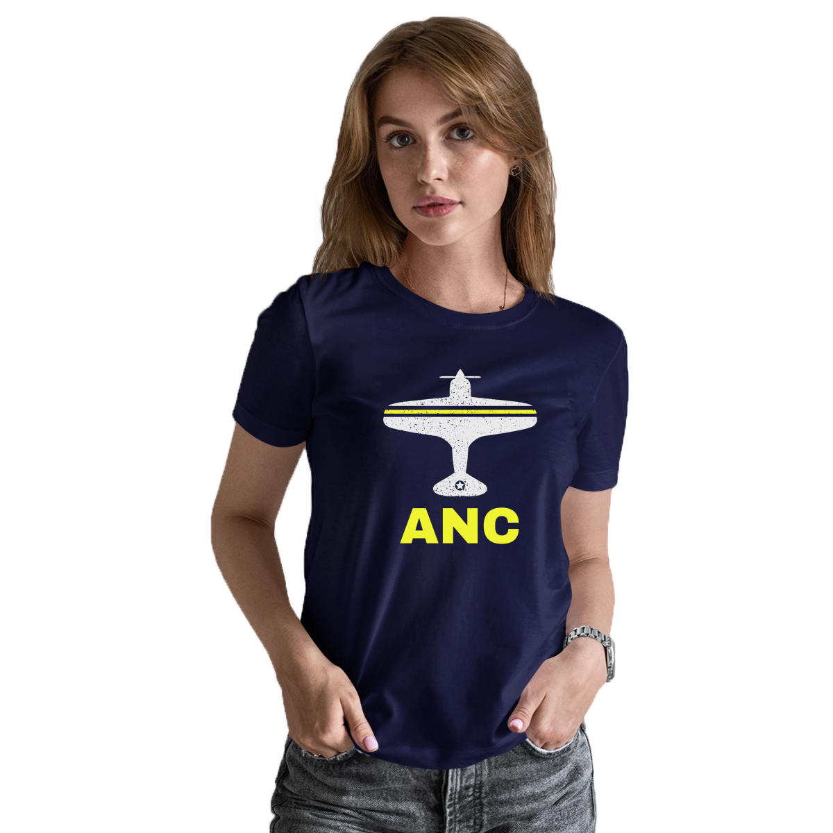 Fly Anchorage ANC Airport Women's T-shirt | Navy