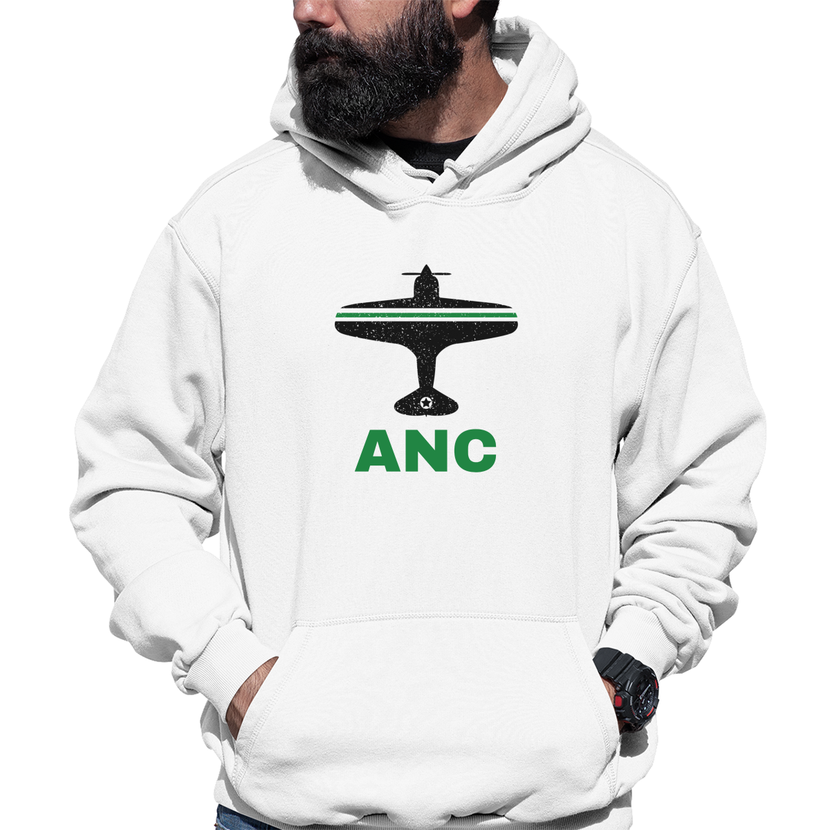 Fly Anchorage ANC Airport Unisex Hoodie | White