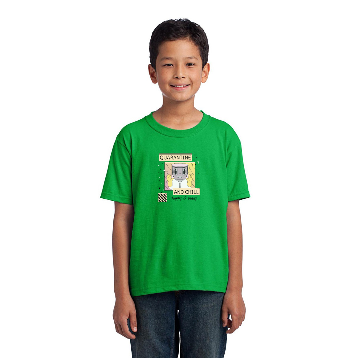 Quarantine and Chill Birthday Kids T-shirt | Green