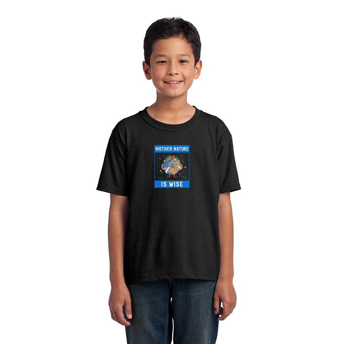 Mother Nature is Wise Kids T-shirt | Black