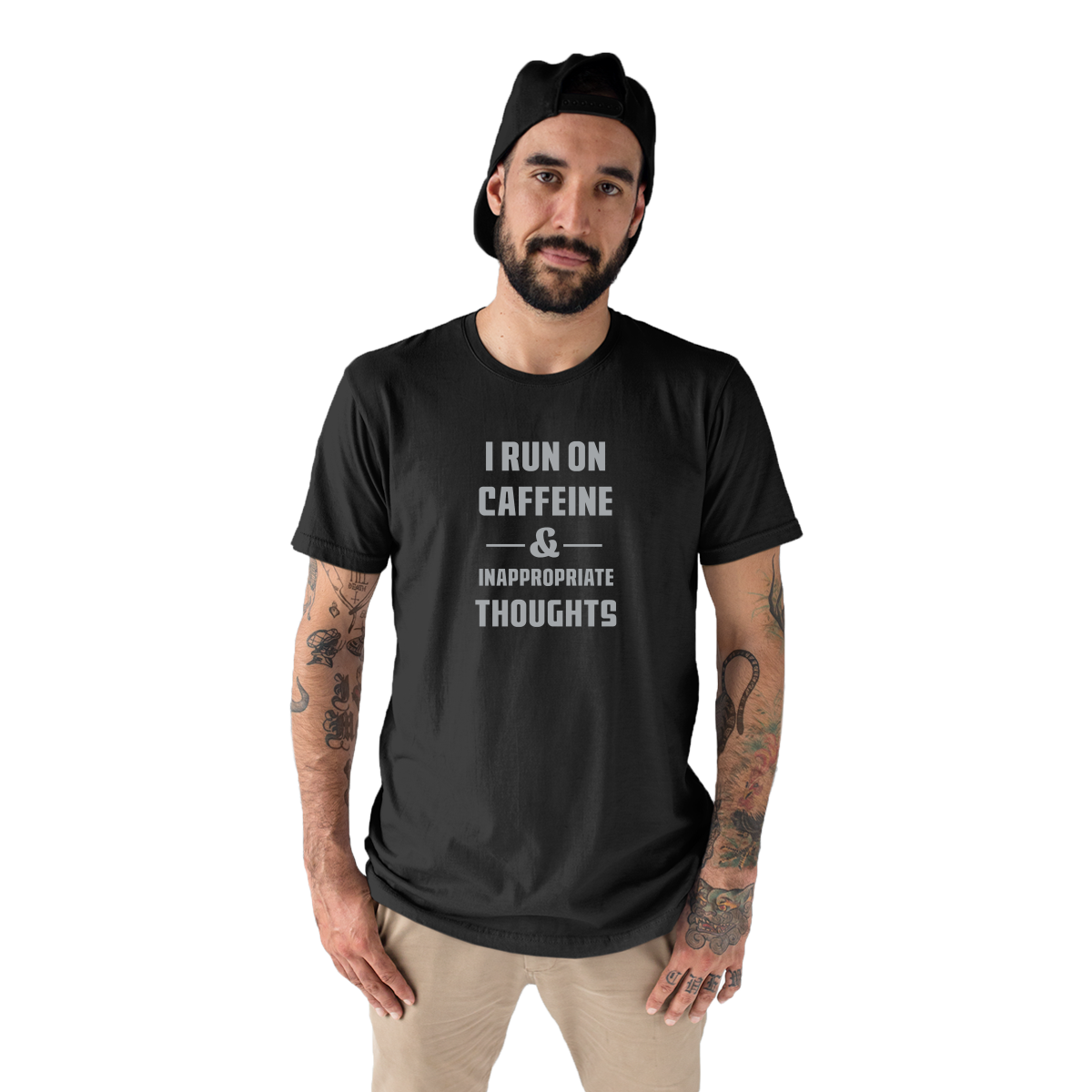 I Run On Caffeine and Inappropriate Thoughts Men's T-shirt | Black