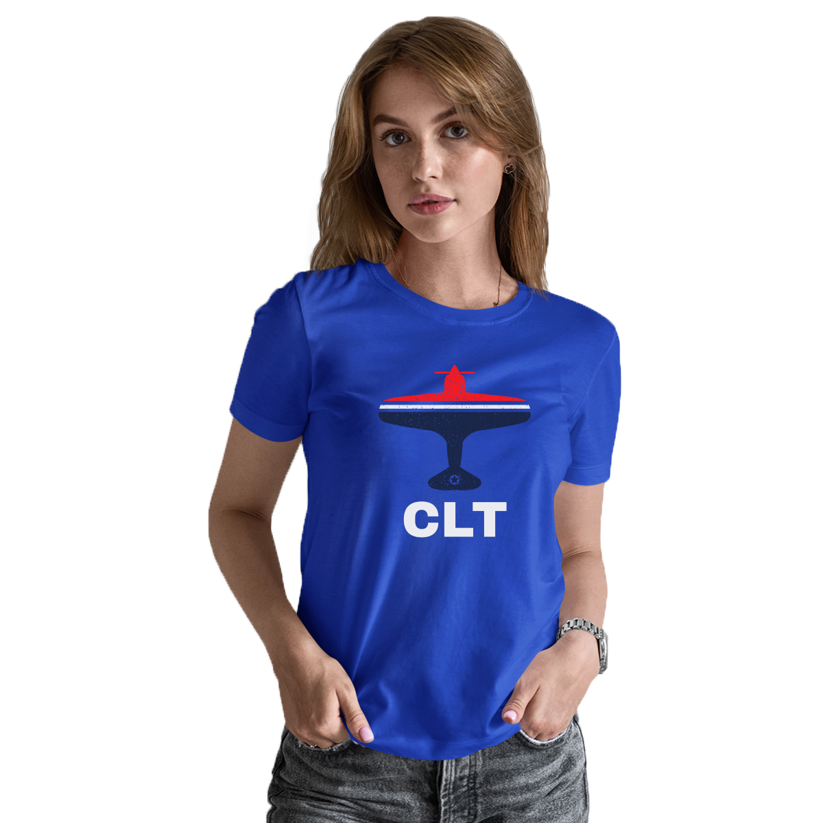 Fly Charlotte CLT Airport Women's T-shirt | Blue