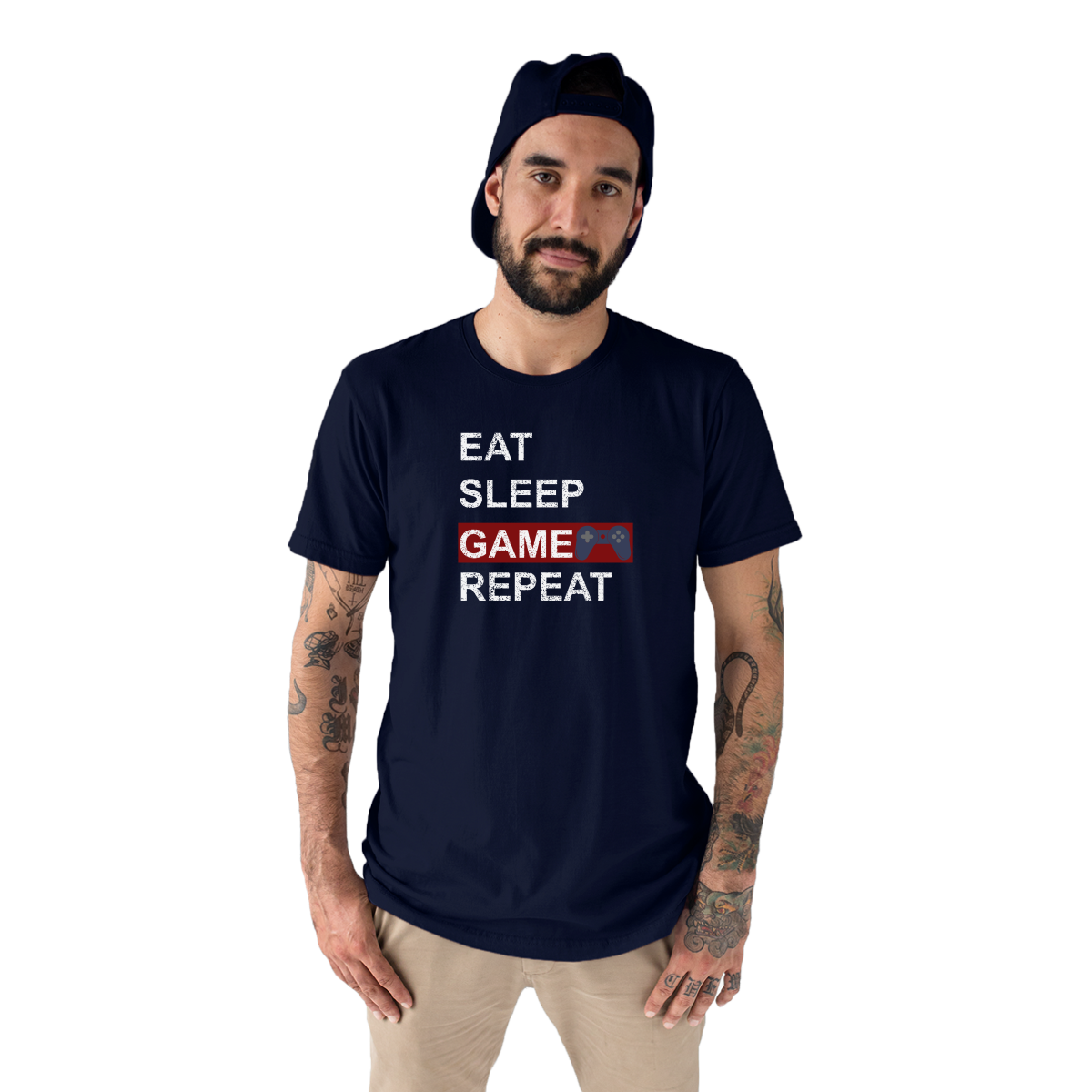 Eat Sleep Game Repeat Men's T-shirt | Navy