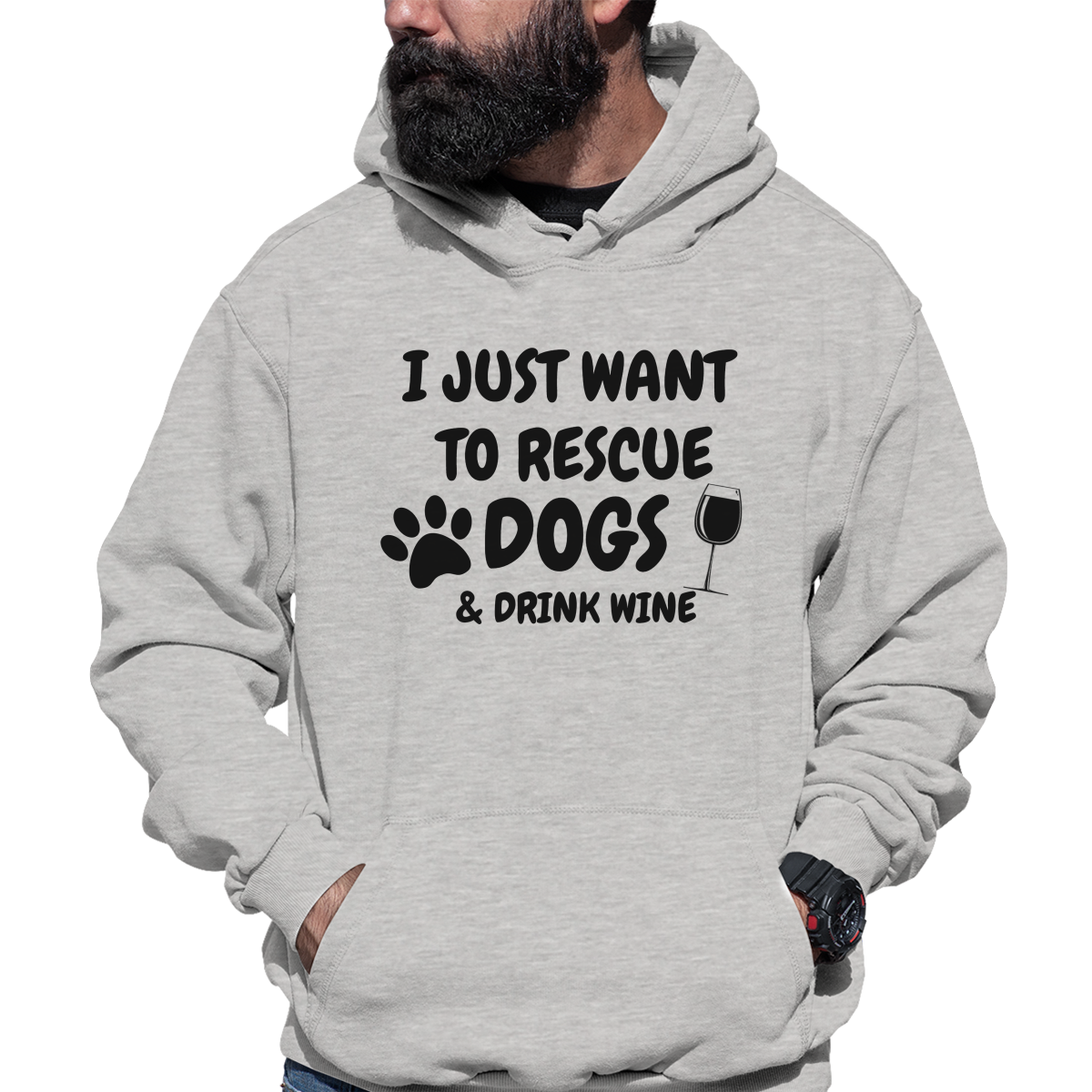 Dogs and Drink Wine Unisex Hoodie | Gray