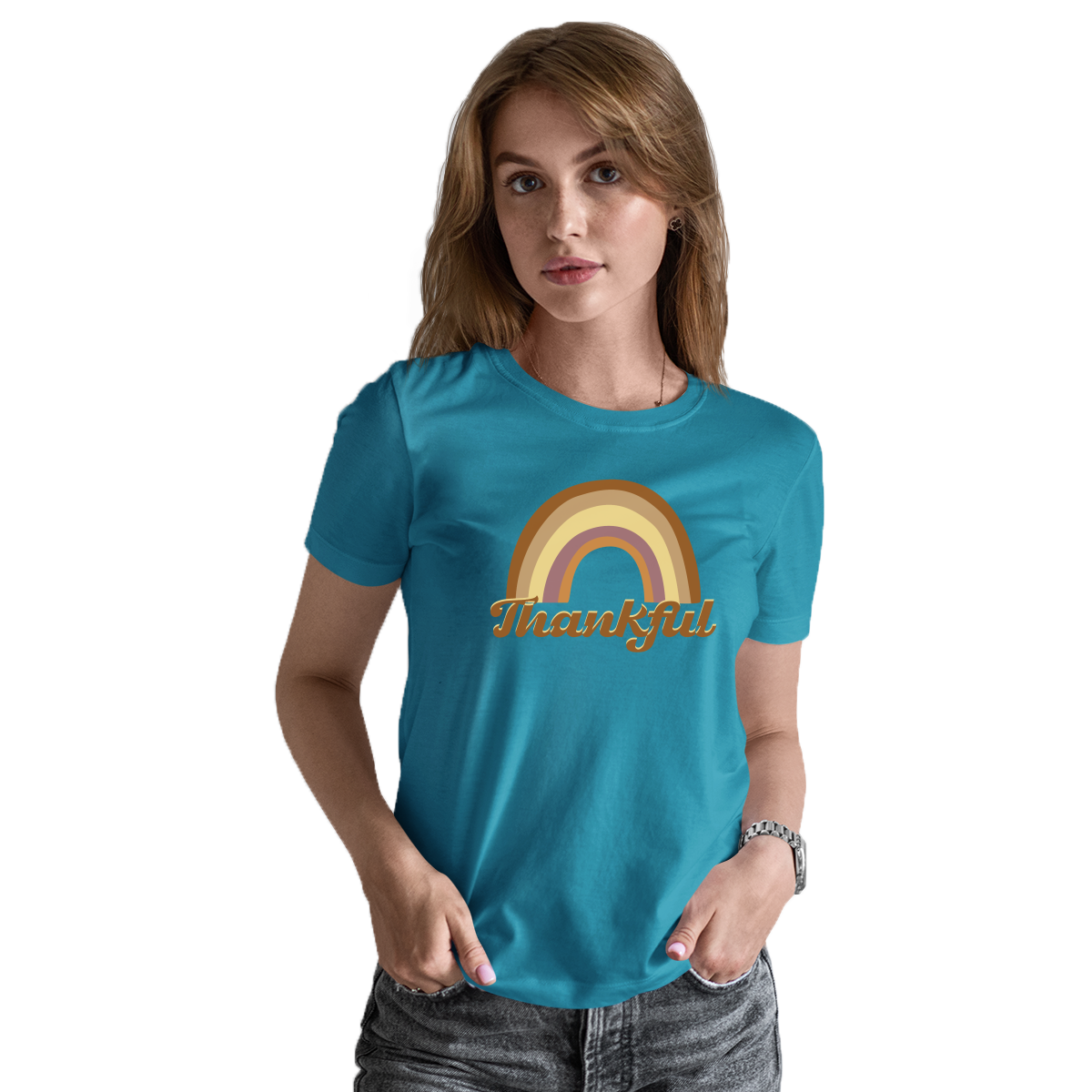 Thankful Retro Rainbow Women's T-shirt | Turquoise