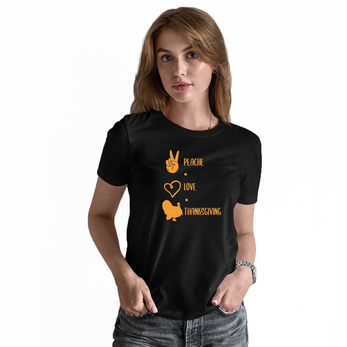 Peace Love Thanksgiving Women's T-shirt | Black