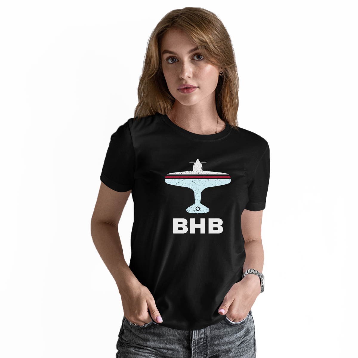 Fly Bar Harbor BHB Airport Women's T-shirt | Black