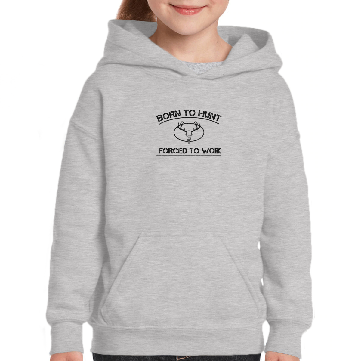 Born To Hunt Forced To Work Kids Hoodie | Gray