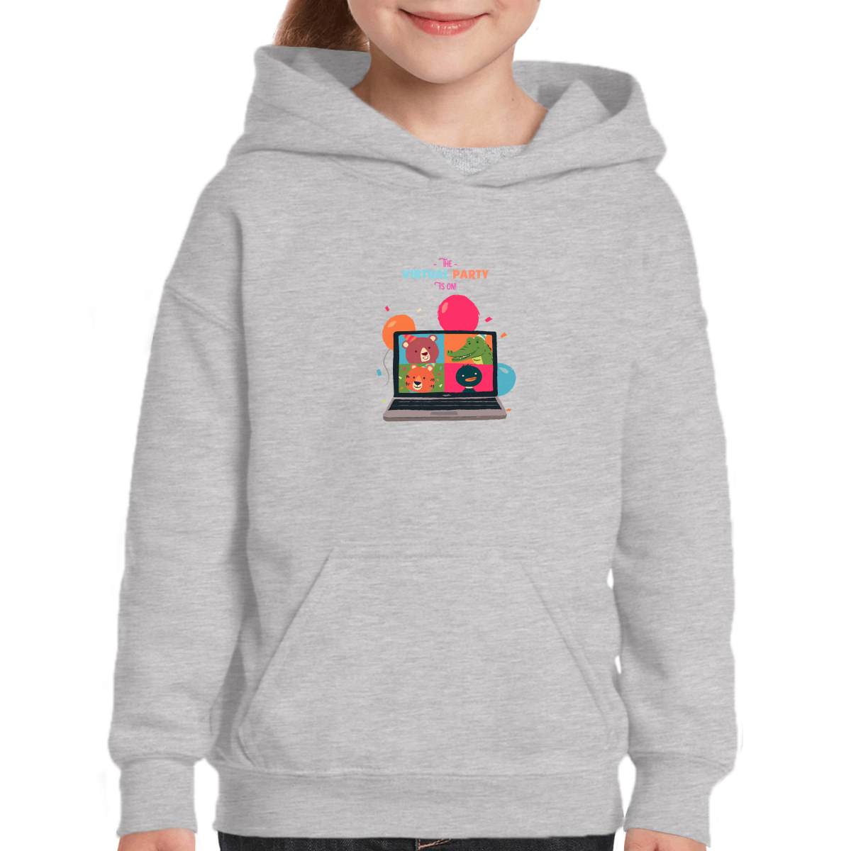 The Virtual Party is on Kids Hoodie | Gray