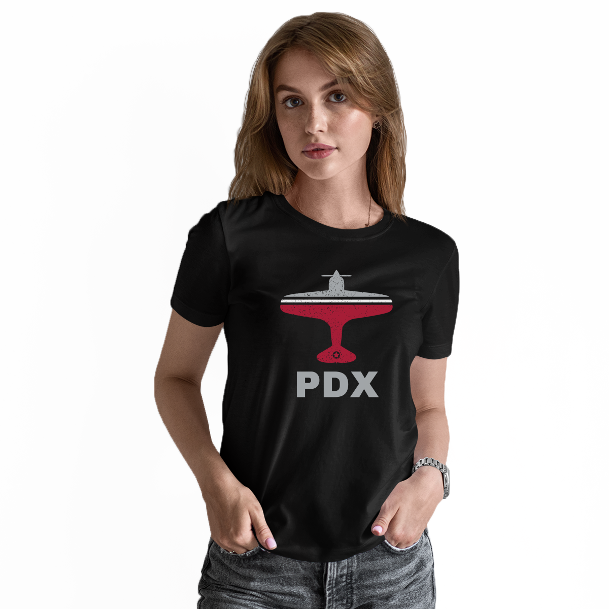 Fly Portland PDX Airport  Women's T-shirt | Black