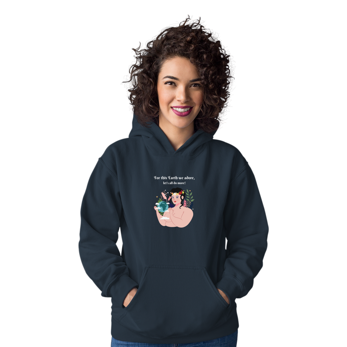 For this World we adore, let's all do more! Unisex Hoodie | Navy