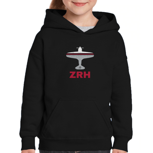 Fly Zurich ZRH Airport Kids Hoodie | Black