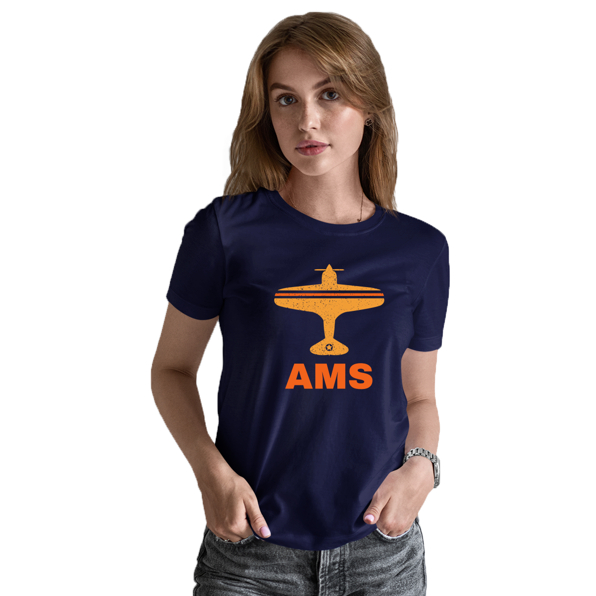 Fly Amsterdam AMS Airport Women's T-shirt | Navy