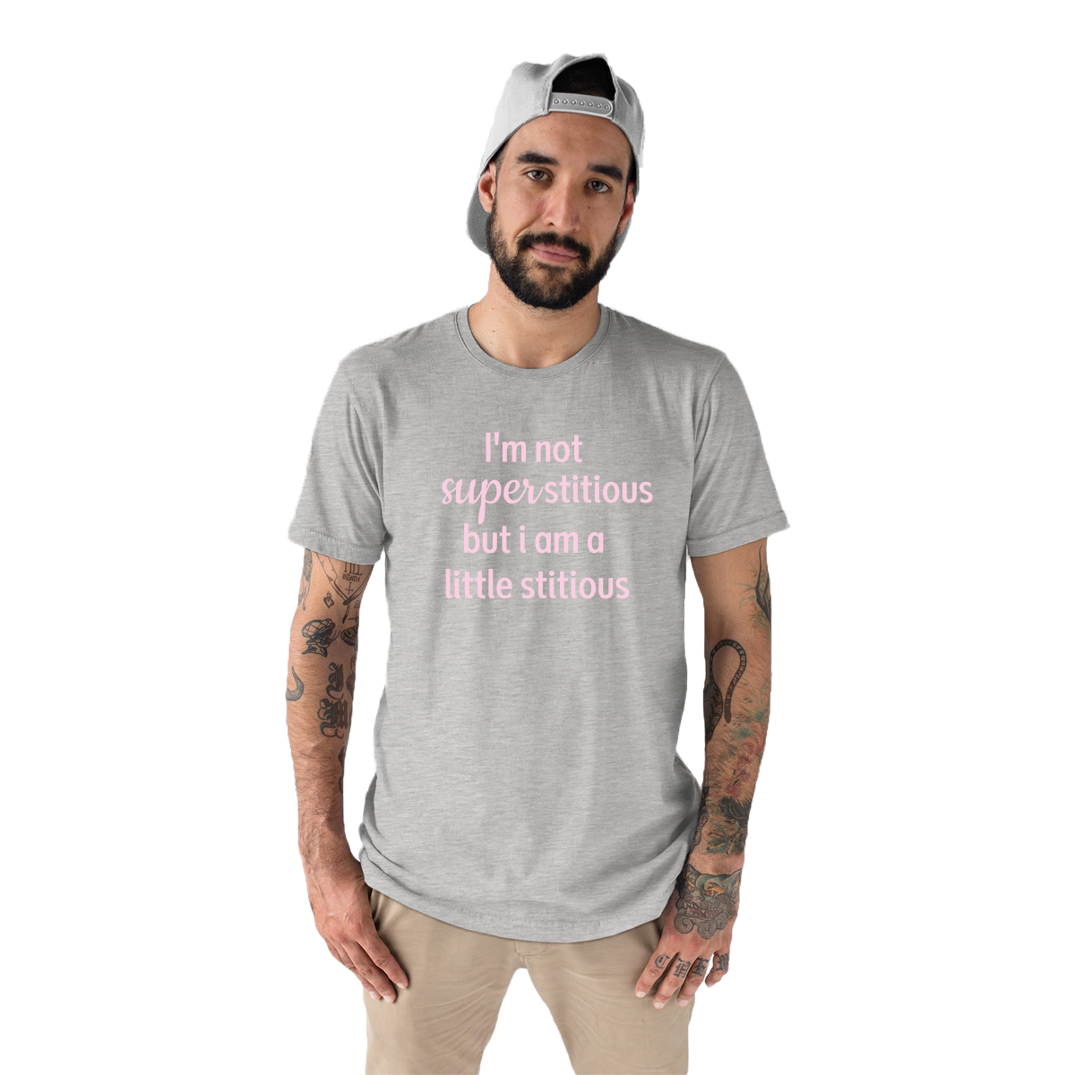 I'm Not Superstitious but I am a Little Stitious Men's T-shirt | Gray