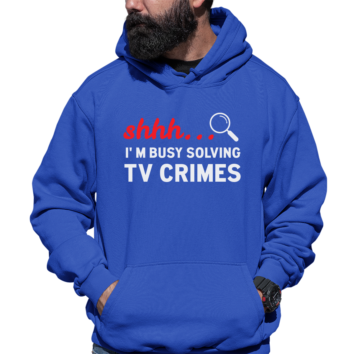 Shh I'm Busy Solving TV Crimes Unisex Hoodie | Blue