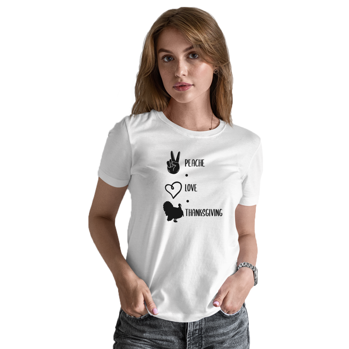 Peace Love Thanksgiving Women's T-shirt | White