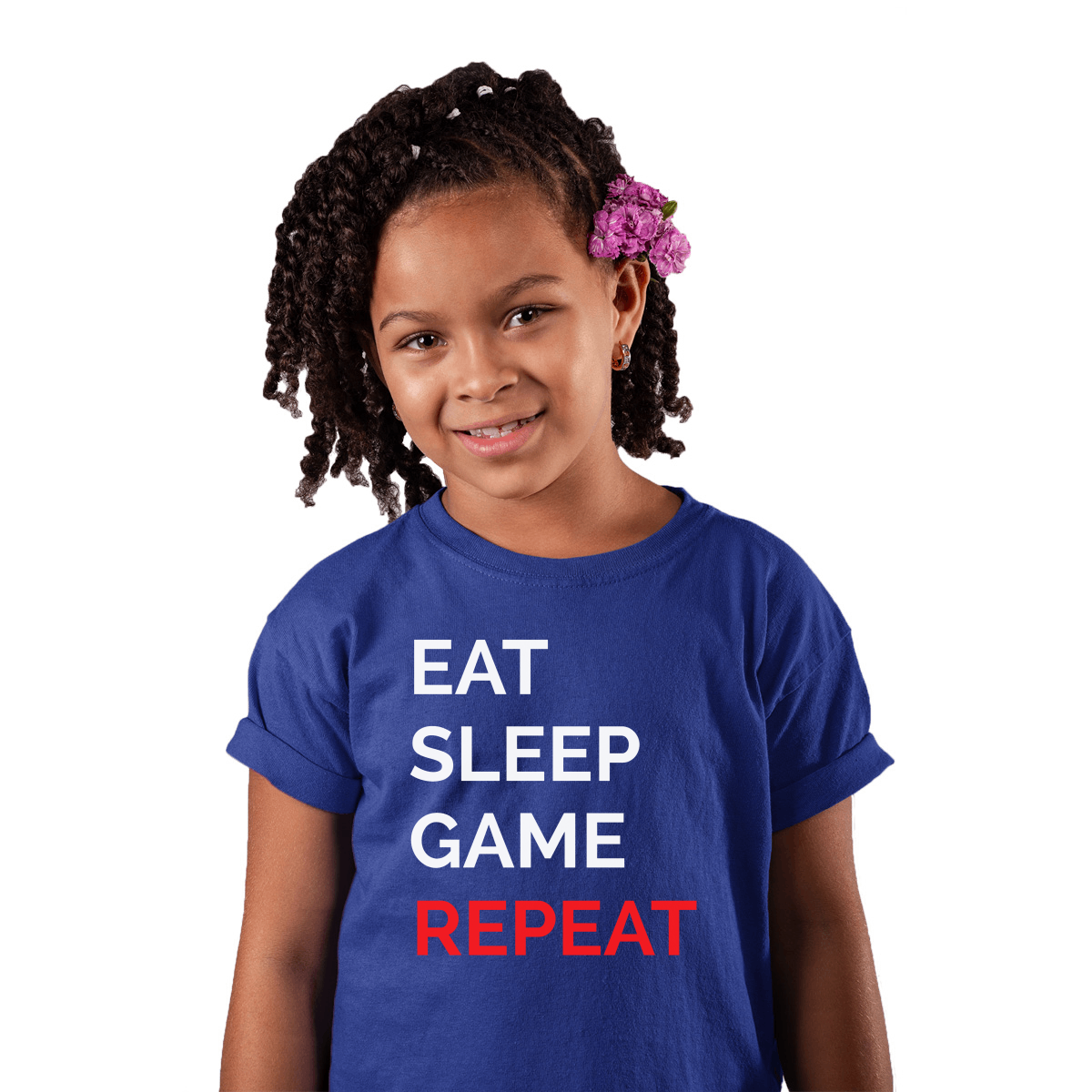 Eat Sleep Game Repeat Kids T-shirt | Blue