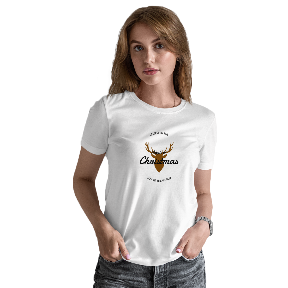 Believe in the Magic of Christmas Joy to the World Women's T-shirt | White