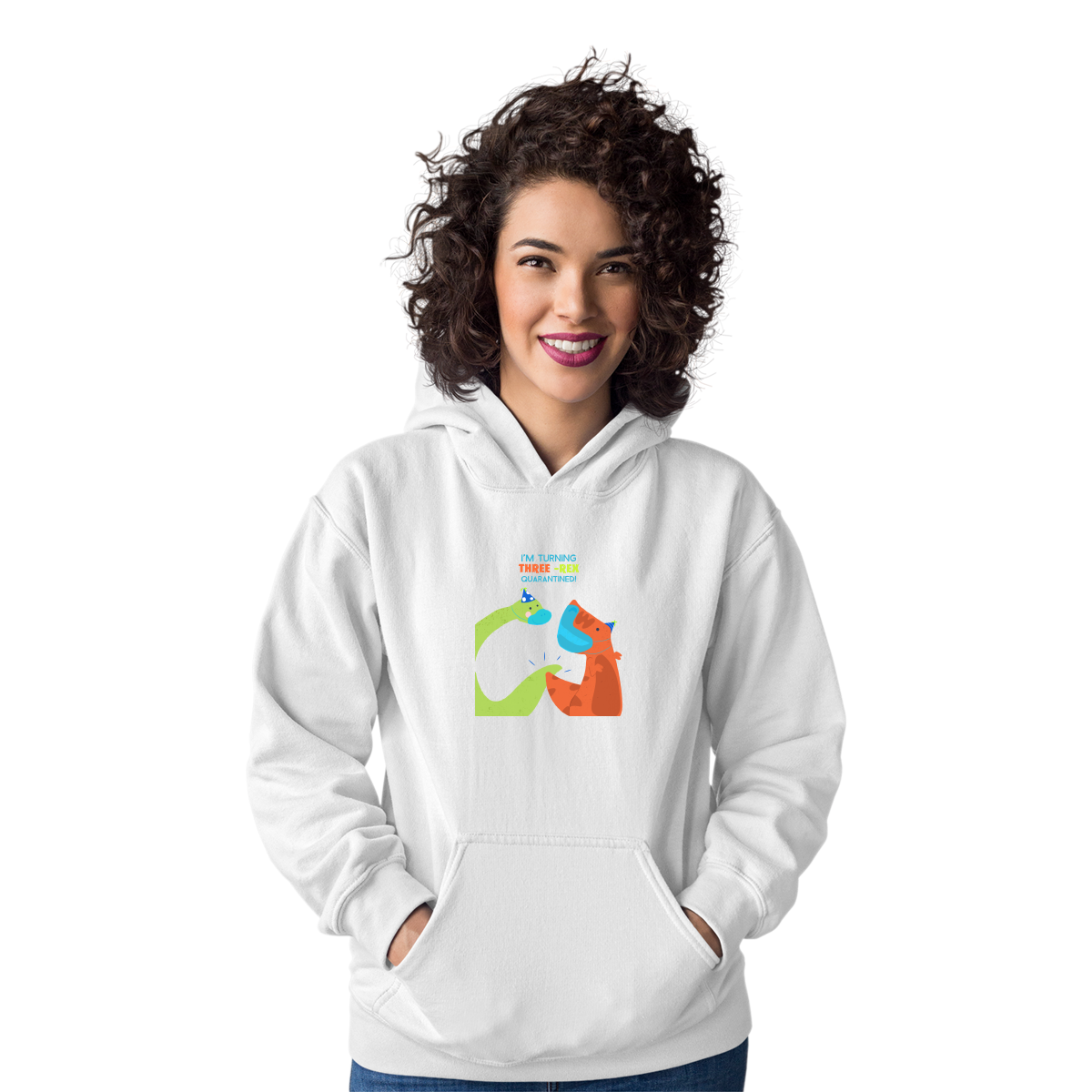 I'm turning three-rex quarantined Unisex Hoodie | White
