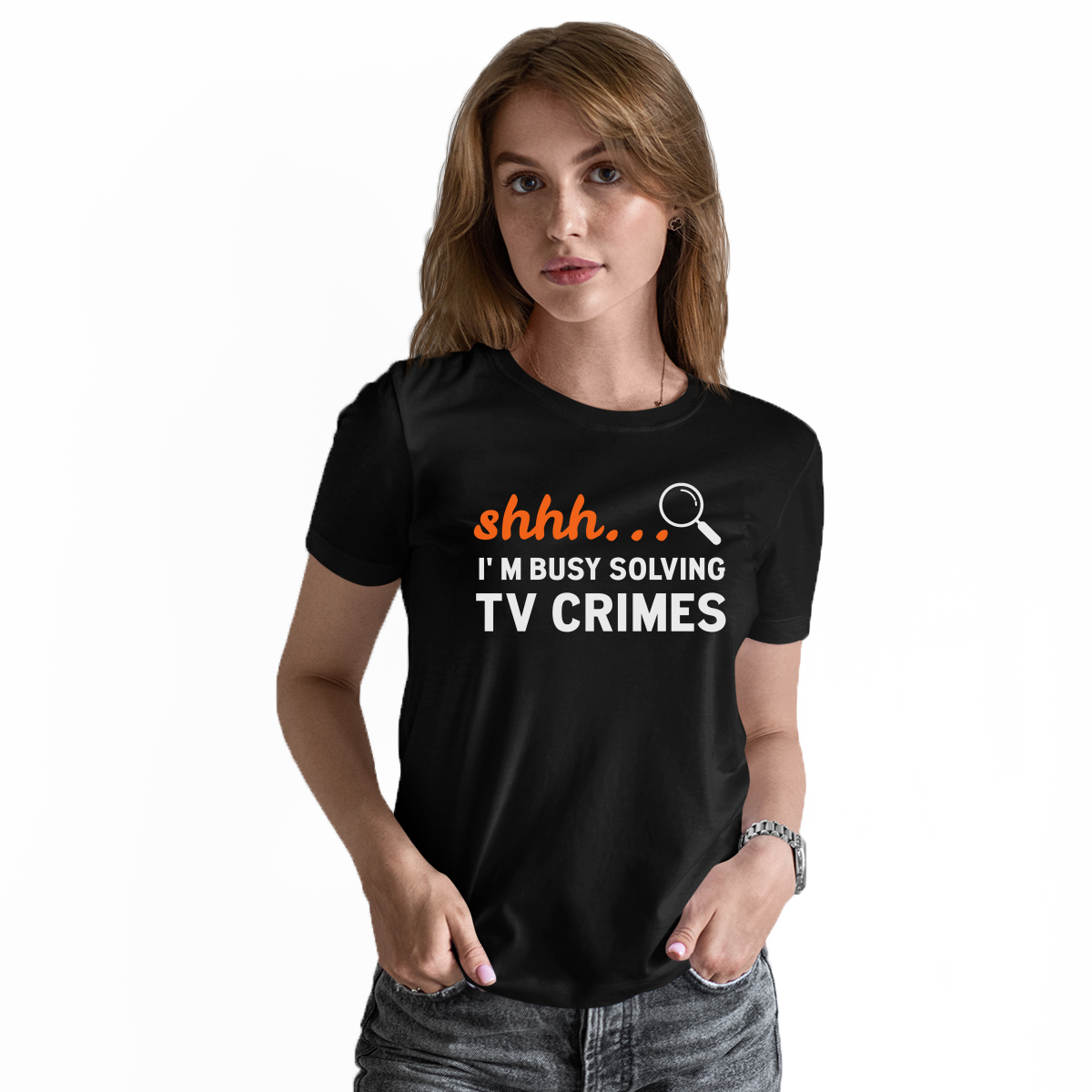 Shh I'm Busy Solving TV Crimes Women's T-shirt | Black