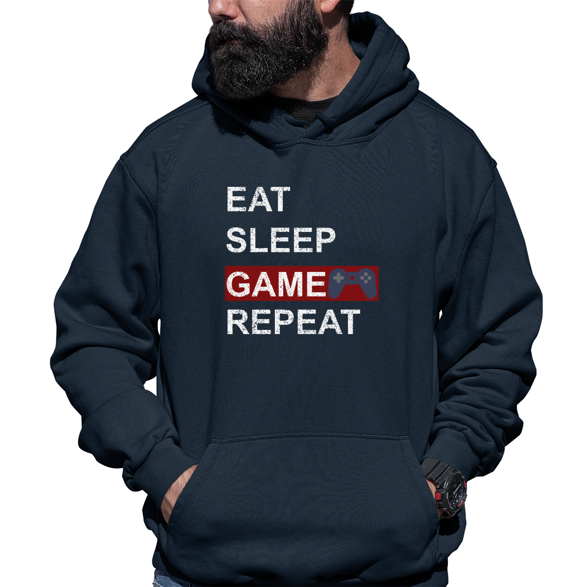 Eat Sleep Game Repeat Unisex Hoodie | Navy