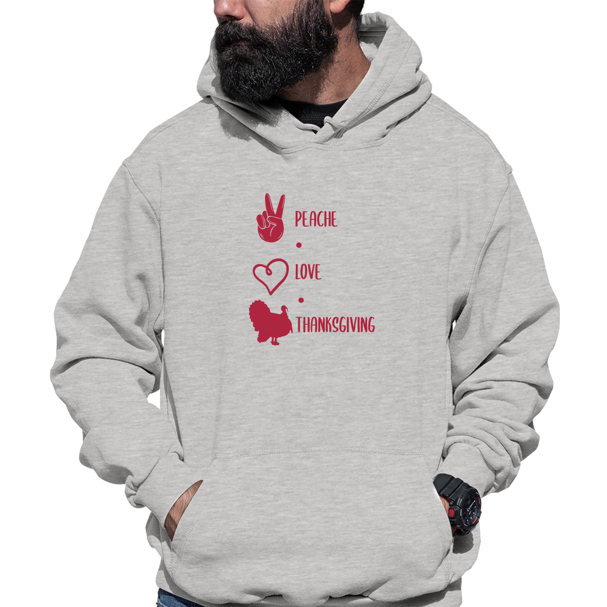 Peace Love Thanksgiving Unisex Hoodie | Gray