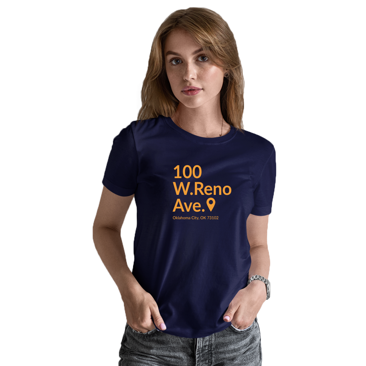 Oklahoma City Basketball Stadium Women's T-shirt | Navy