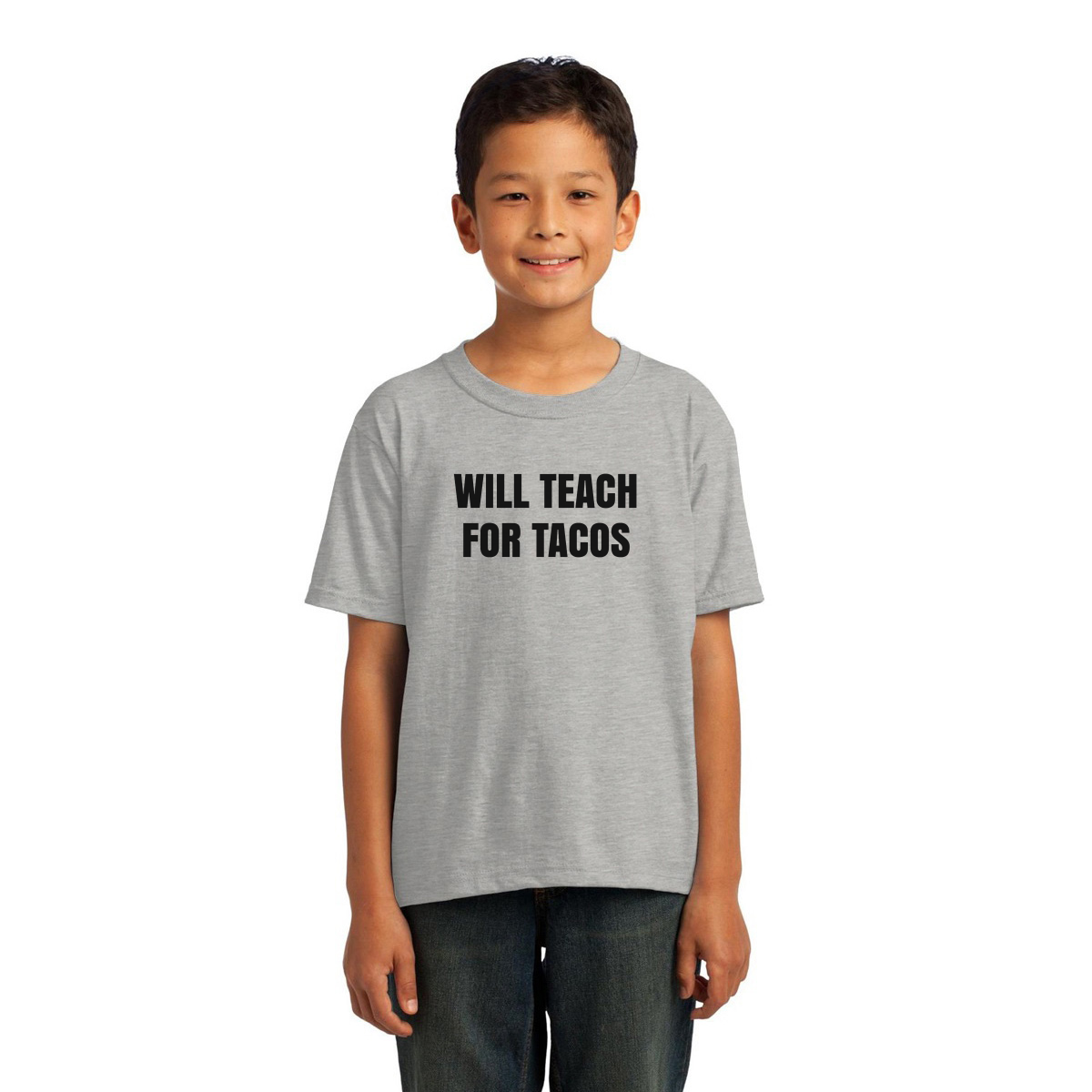Will Teach For Tacos Kids T-shirt | Gray