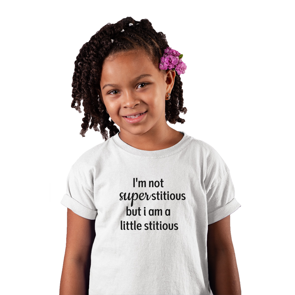I'm Not Superstitious but I am a Little Stitious Kids T-shirt | White