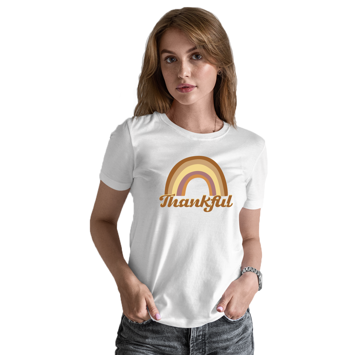 Thankful Retro Rainbow Women's T-shirt | White