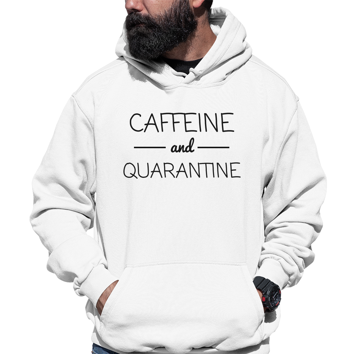 Caffeine and Quarantine Unisex Hoodie | White