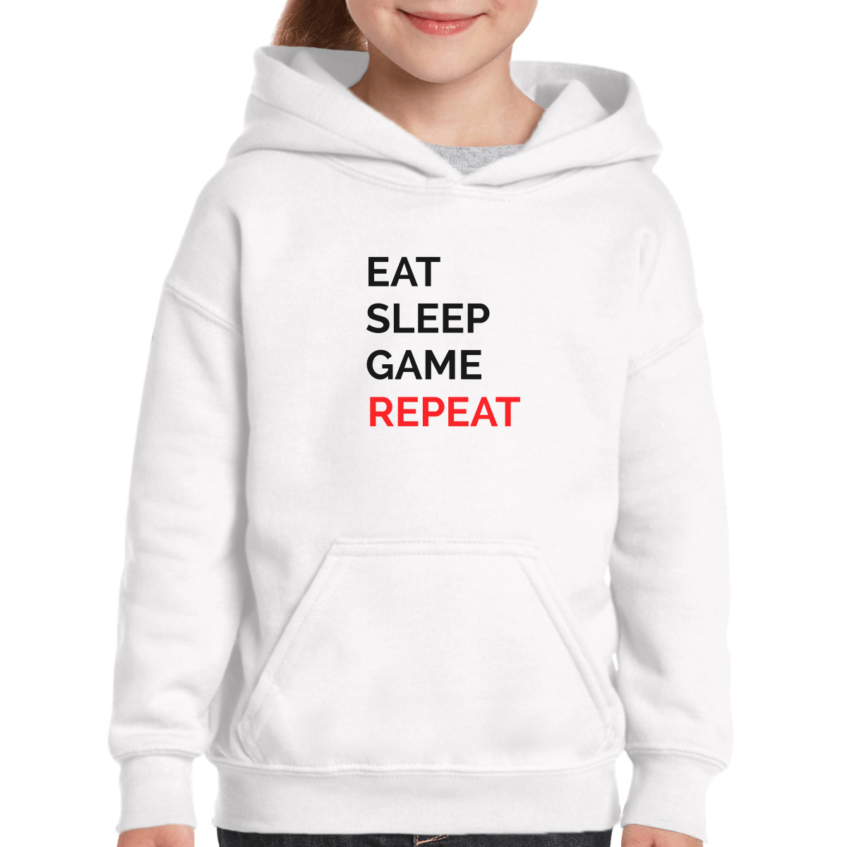 Eat Sleep Game Repeat Kids Hoodie | White