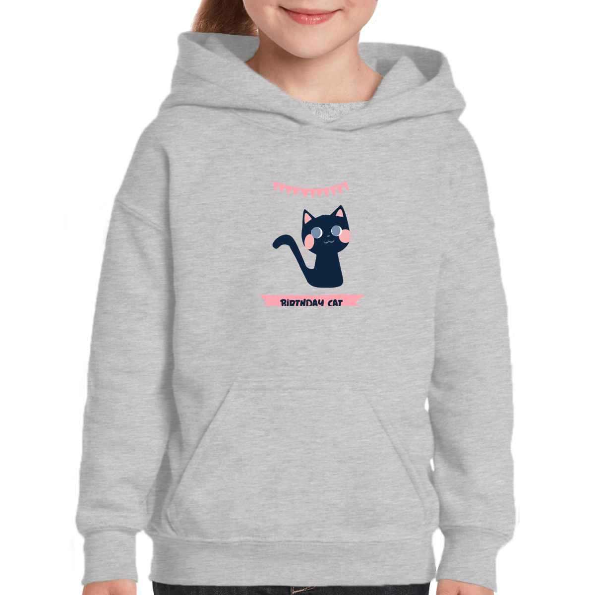 Birthday Cat Kids Hoodie | Gray