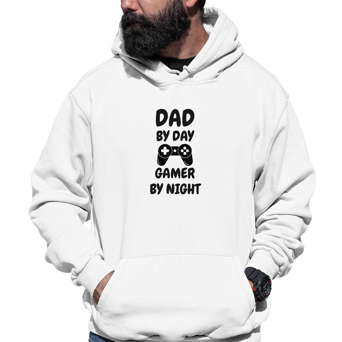 Dad By Day Gamer By Night  Unisex Hoodie | White