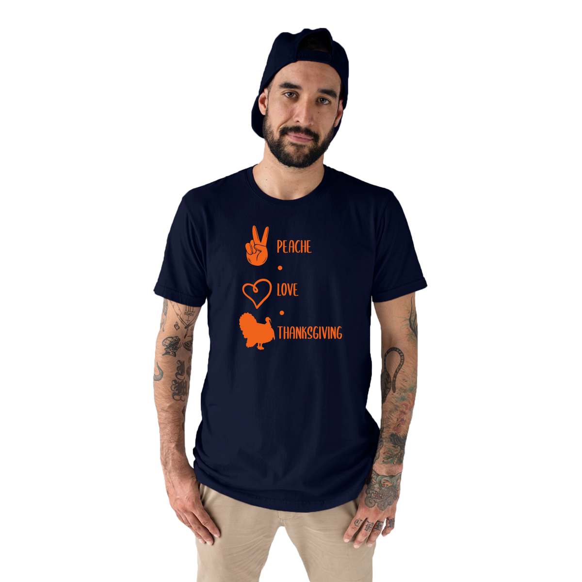 Peace Love Thanksgiving Men's T-shirt | Navy