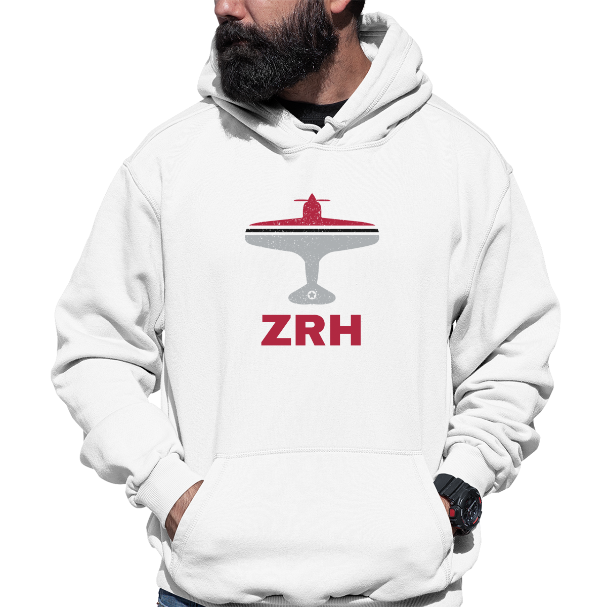 Fly Zurich ZRH Airport Unisex Hoodie | White