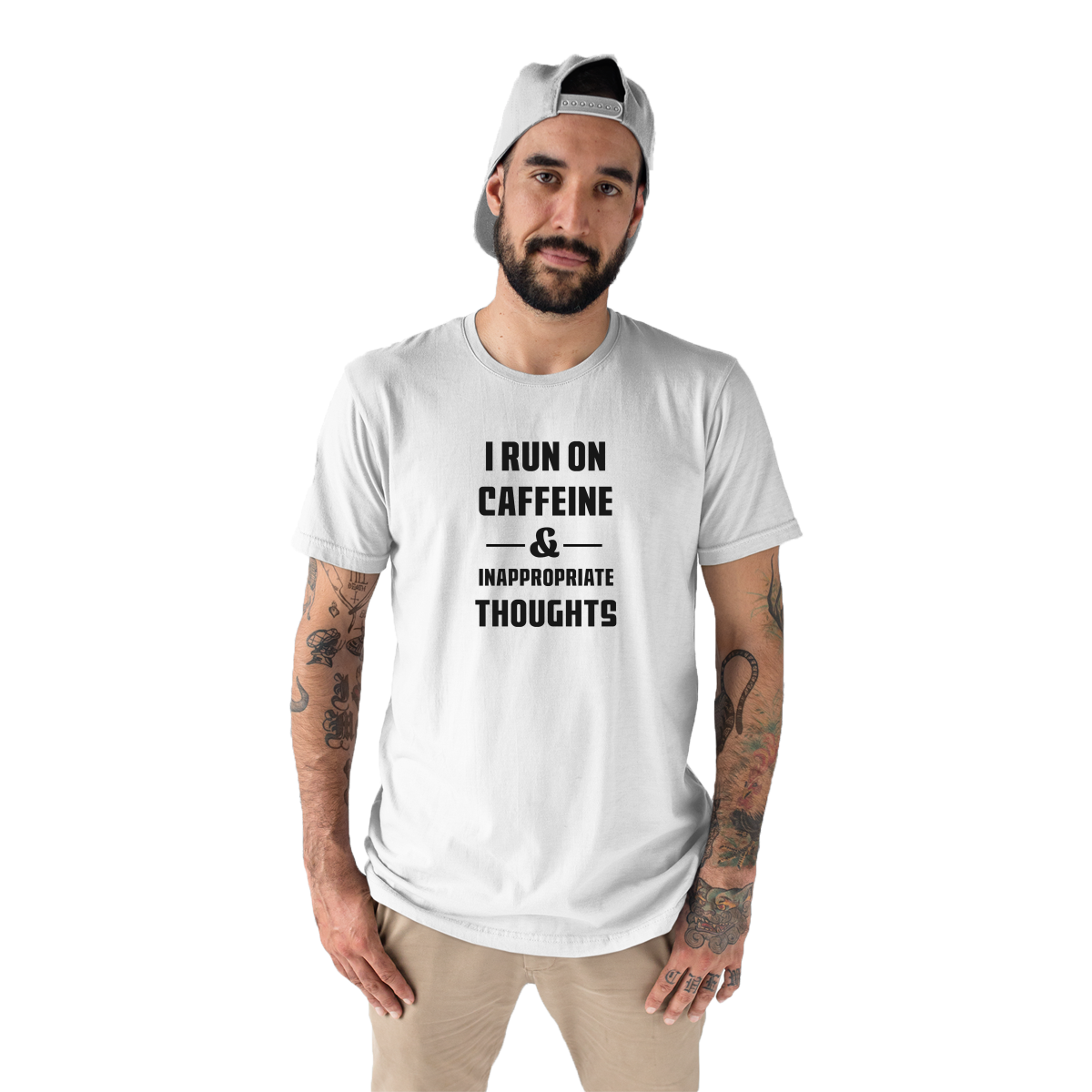 I Run On Caffeine and Inappropriate Thoughts Men's T-shirt | White