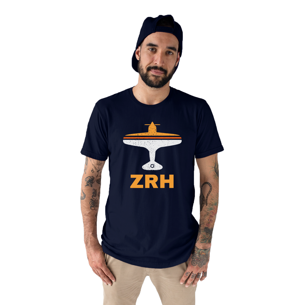 Fly Zurich ZRH Airport Men's T-shirt | Navy