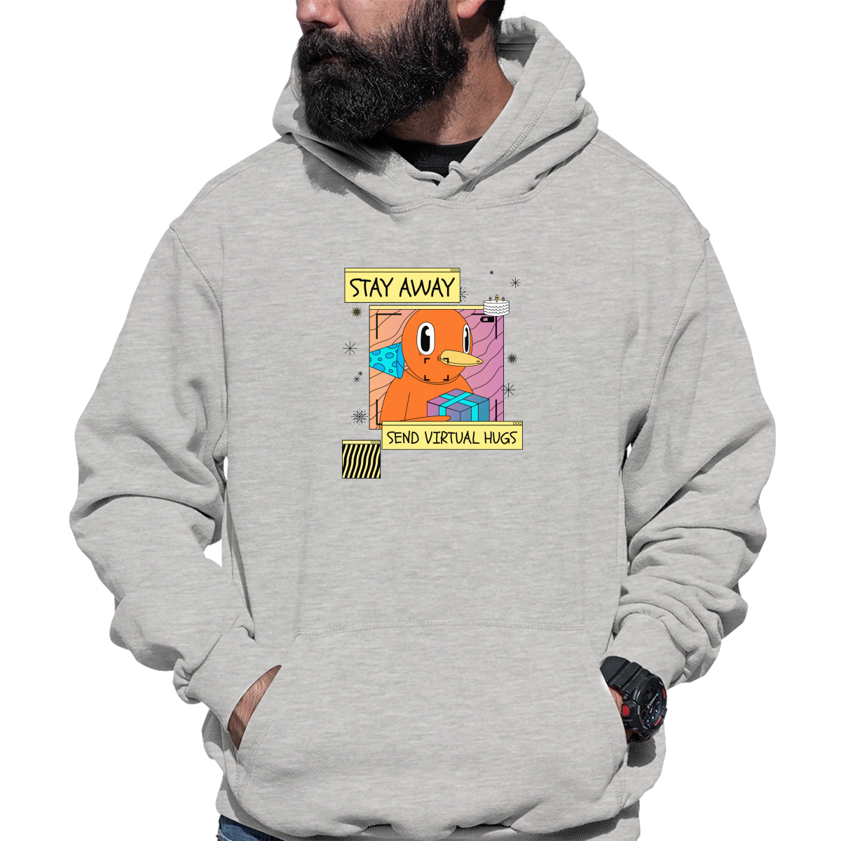 Stay Away Send Virtual Hugs Unisex Hoodie | Gray