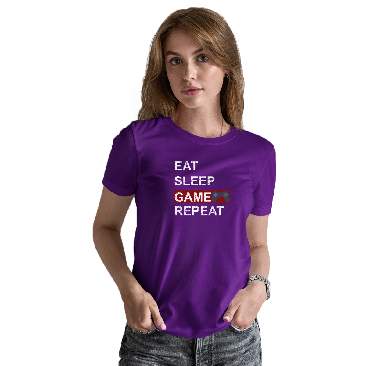 Eat Sleep Game Repeat Women's T-shirt | Purple