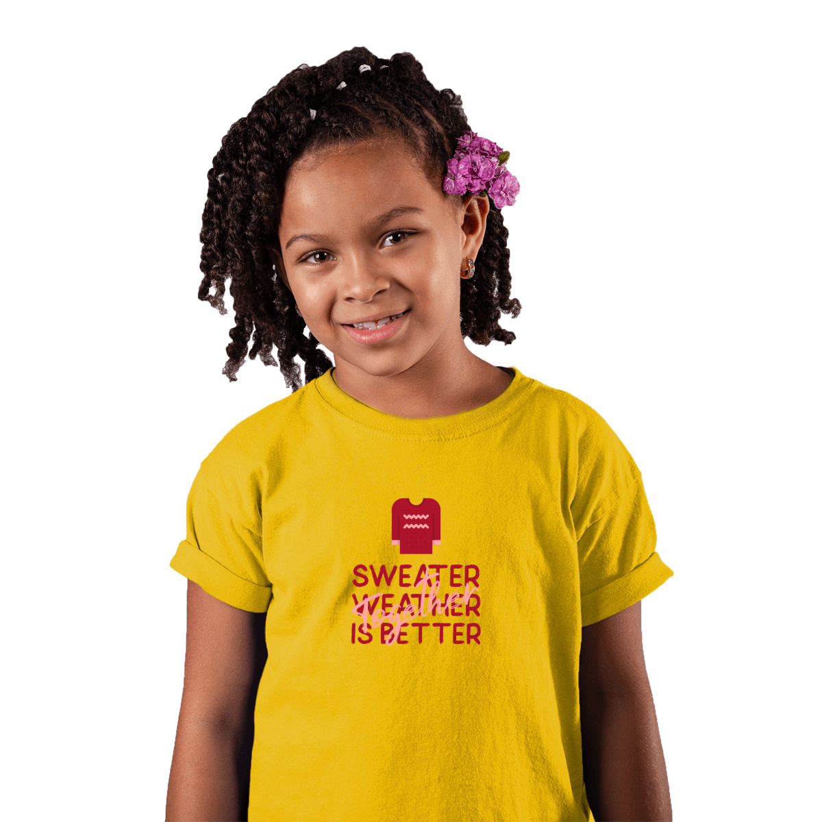 Sweather Weather is Better Together Kids T-shirt | Yellow