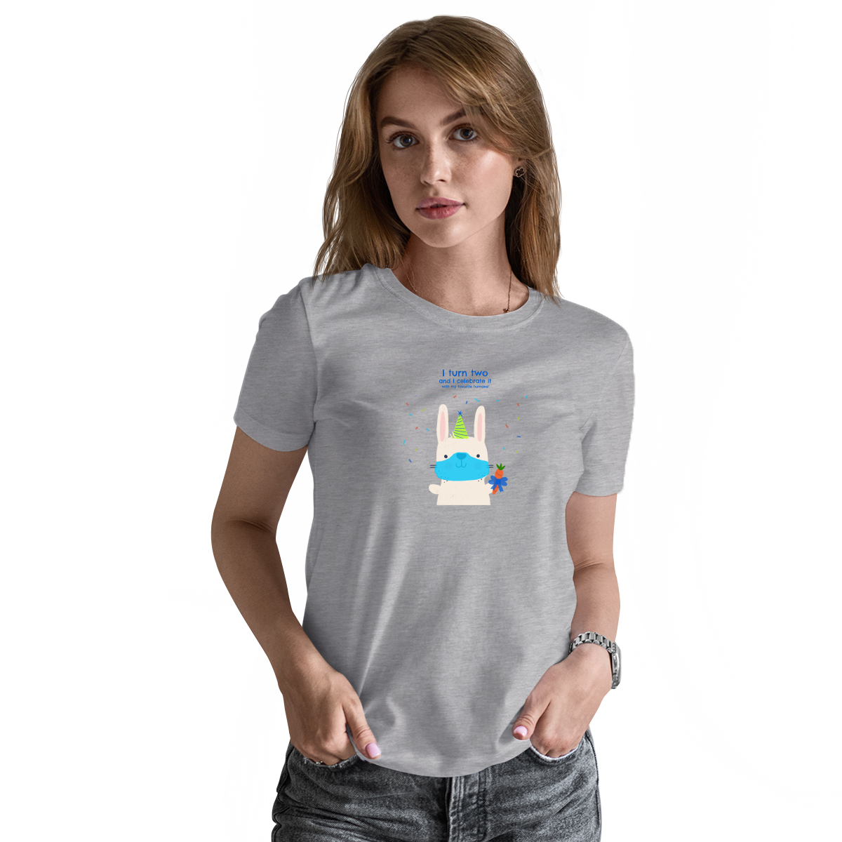 I turn two and I celebrate it with my favorite humans  Women's T-shirt | Gray
