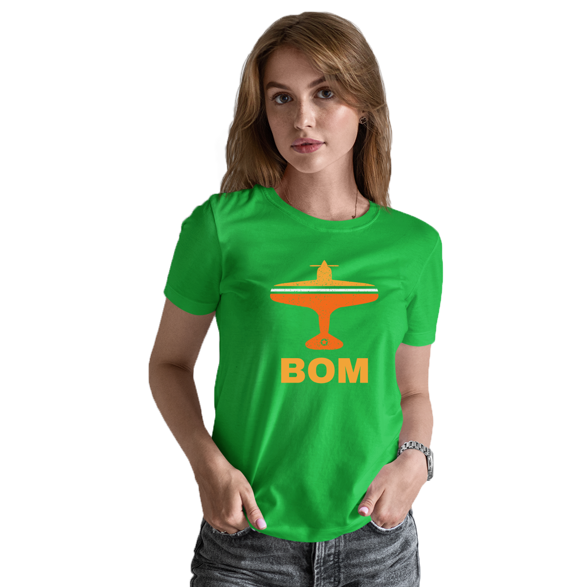 Fly Mumbai BOM Airport Women's T-shirt | Green