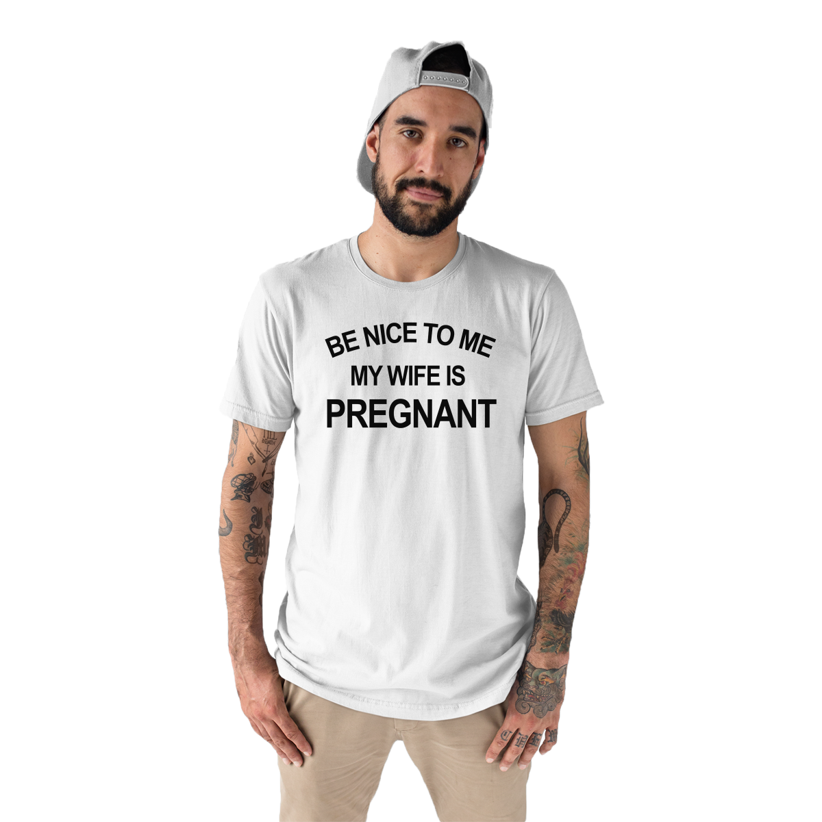 Be Nice To Me My Wife Is Pregnant Men's T-shirt | White